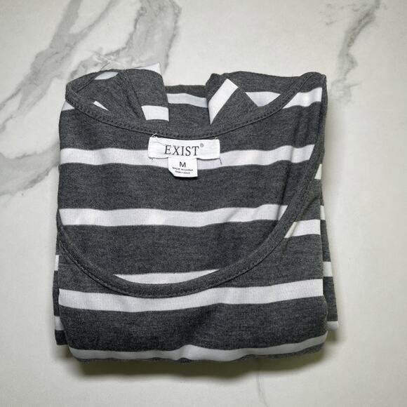 Exist Maxi Dress Gray Ivory Striped Short Sleeve Casual Womens Size Medium NWOT - Picture 10 of 10